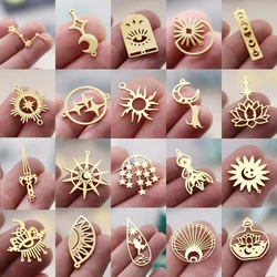 3pcs Moon Evil Eye/Compass Star Sun Charms Stainless Steel Gold Plated Pendant DIY Craft Tassels Earring Necklace Jewelry Making