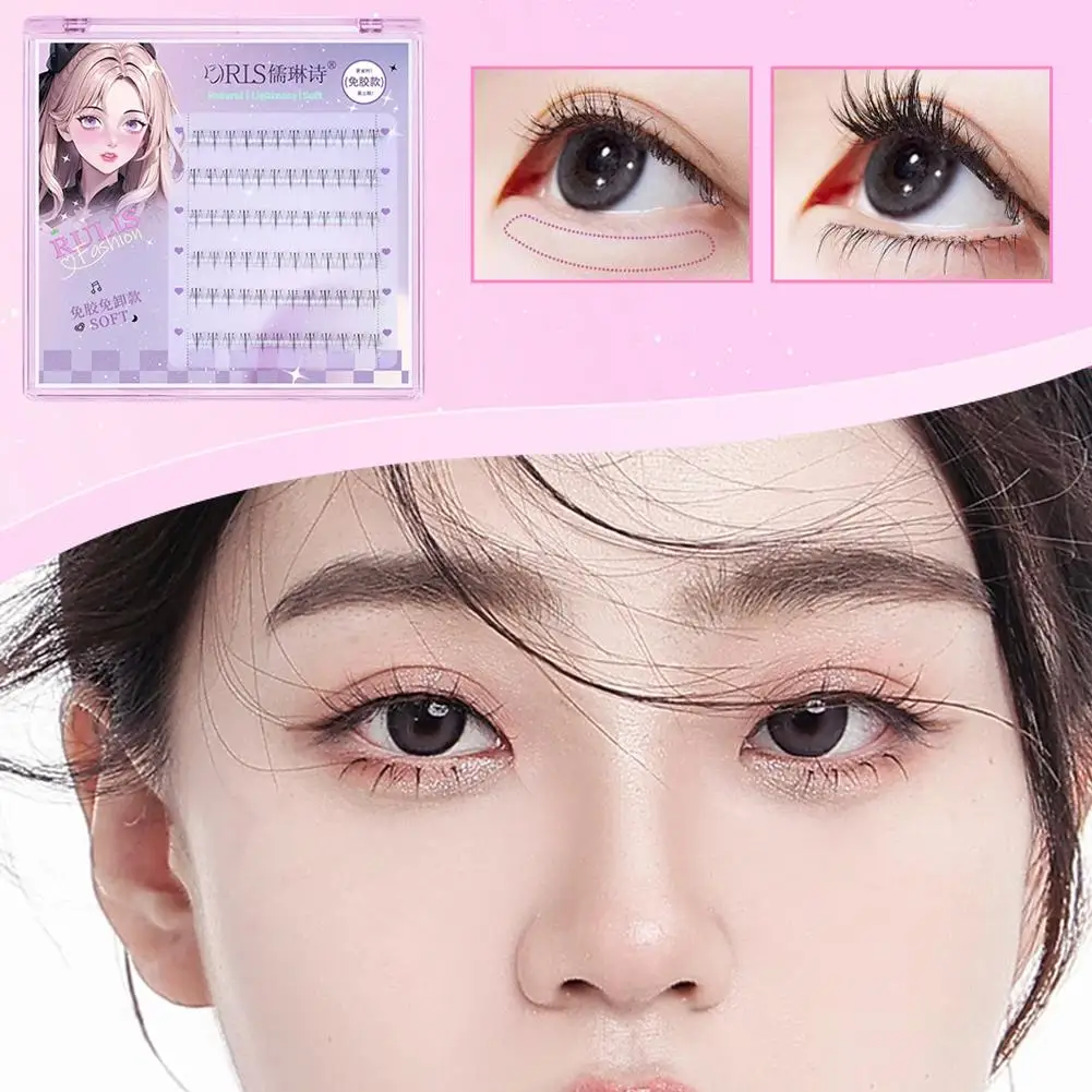 Ciglia finte senza colla per principianti Simulazione naturale sottile Ciglia inferiori Stile segmentato Autoadesivo Singolo cluster Cur B4E7