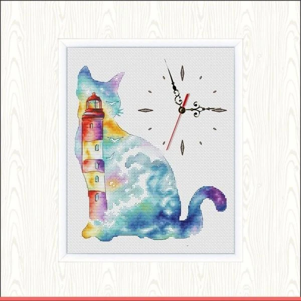 Watercolor Lighthouse Cat 31-34 High Quality Cross stitch Handmade Counted Canvas DIY Cross-stitch kits Embroidery