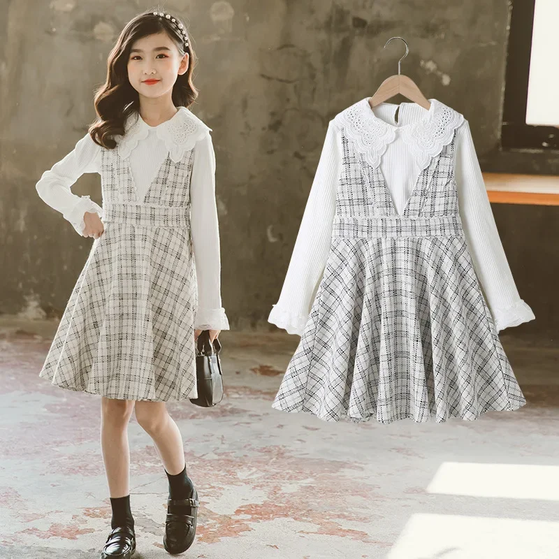 

Girls' Dress New Style Fall 2023 Fashionable Children's Clothing Woolen Princess Dress Two Piece Set for 4-15 Year Old Girl