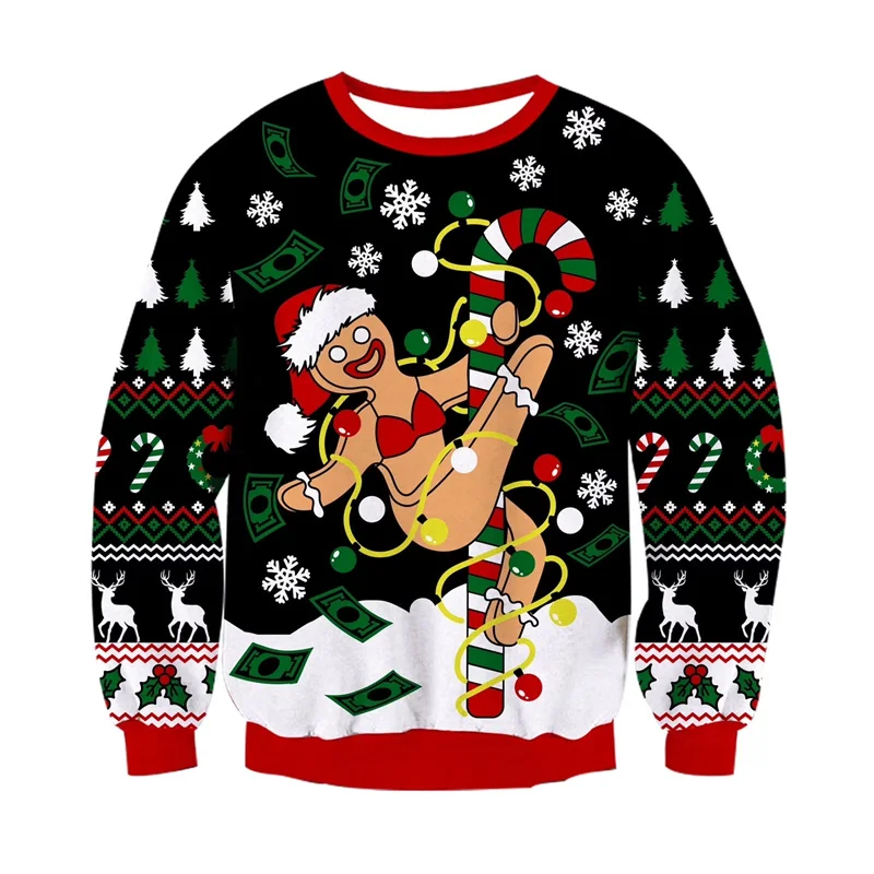 

Christmas Funny 3D Print Gingerbread Pattern Ugly Sweater Gingerbread Cottage Design Pullover Sweater Cute Cartoon Sweatshirt