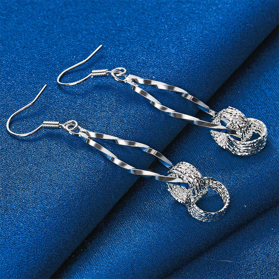 1 pair of 925 sterling silver exquisitely woven circular pendant earrings for women's fashionable wedding charm accessories