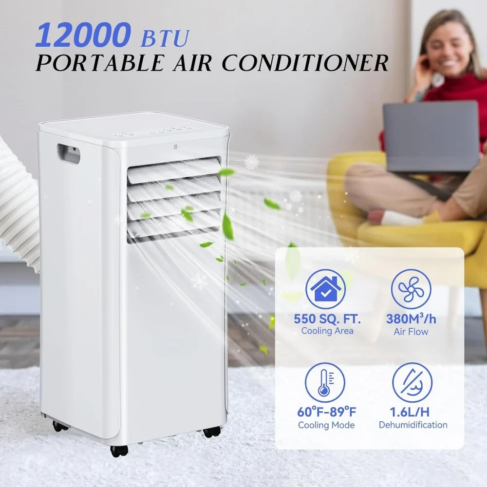 Aire acondicionado, unidad de CA 3 en 1, 12000 BTU, enfriar hasta 550 pies cuadrados con Control remoto/Kit de instalación de ventana