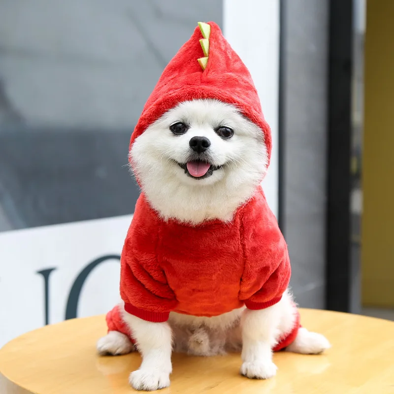 Dog fancy Dress Dinosaur Suits for Medium Small Dogs Free Shipping Autumn Winter Warm Velvet Costume Chihuahua  Sweater Hoodies