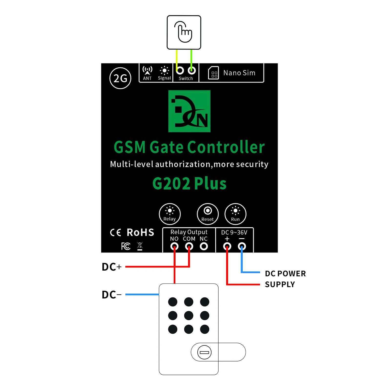 GSM Door Gate Opener Remote On/Off Relay Switch Remote Control Door Access Wireless Door Opener By Free Call SMS Command