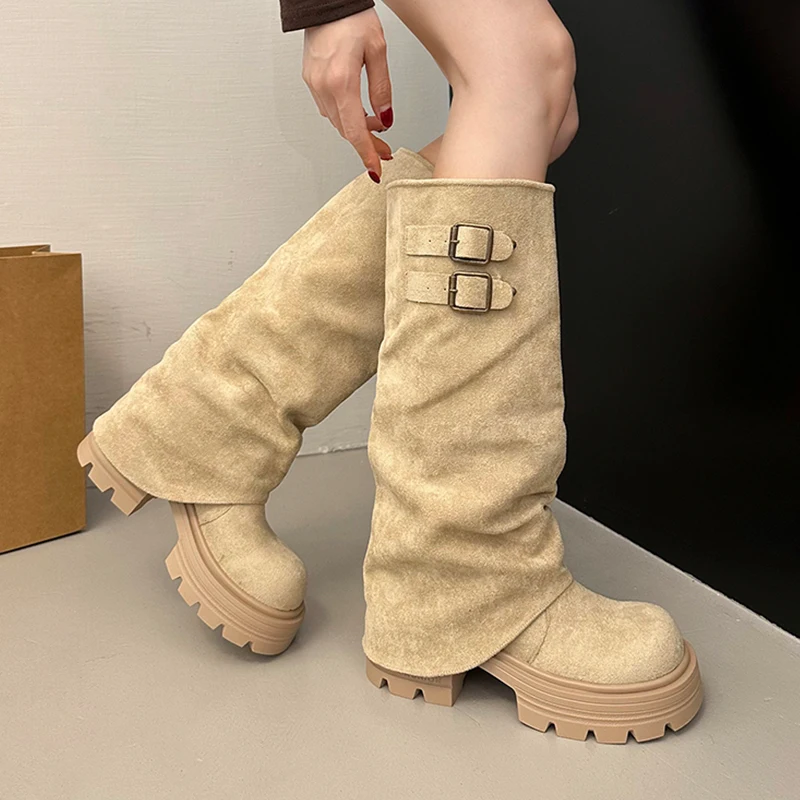 منصة عالية الكعب النساء أحذية عالية الشتاء أحذية مكتنزة 2025 موضة الجلد المدبوغ مضخات تشيلسي الأحذية الراحة عادية الثلوج بوتاس Mujer #1