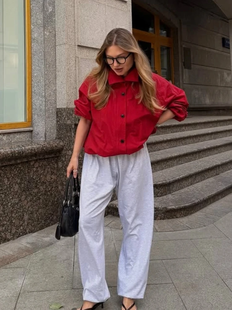 

Casual Stand Collar Thin Jacket Women Fashion Retro Single Breasted Drawstring Red Jackets Coat Lady Autumn Chic Street Outwear