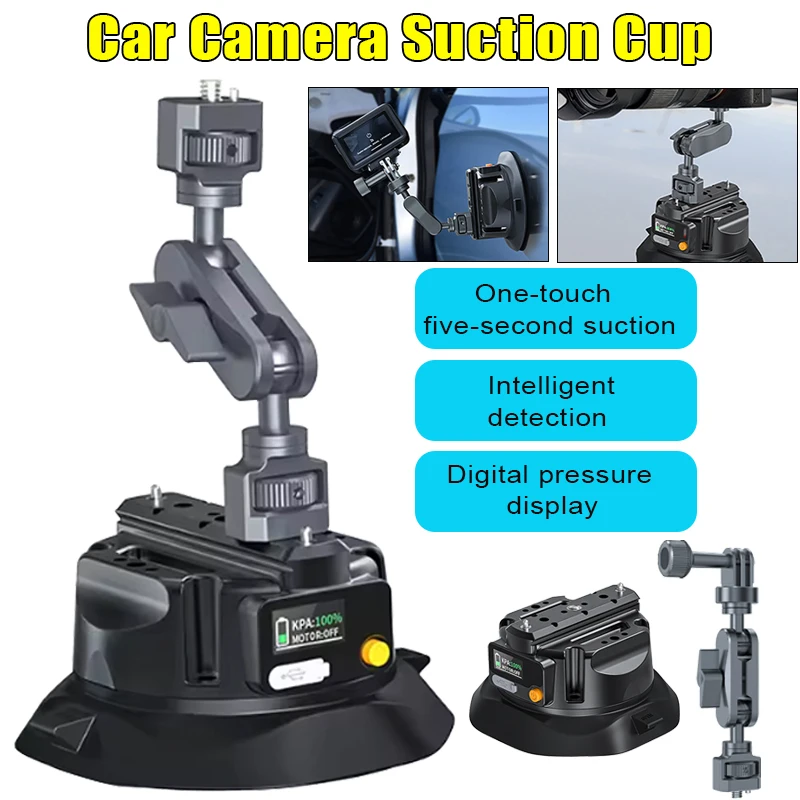 Caméra d'action sous vide à ventouse électrique de 4.5 pouces, support à ventouse fixe interne et externe pour téléphone et caméra d'action