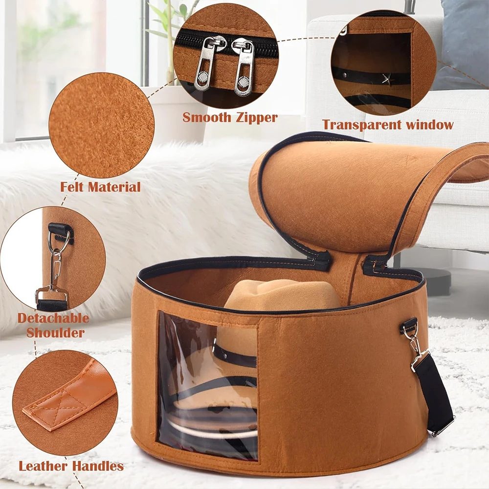 Hat Storage Box Stackable Round Brim Hat Storage Box Bag Felt Storage Box Dustproof Box Large Capacity Travel Bag