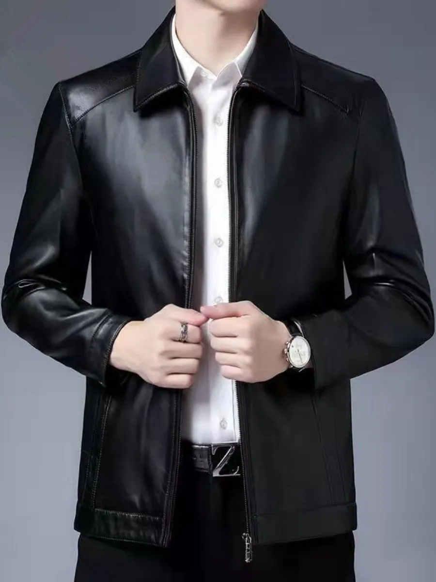 

Мужская зимняя кожаная куртка с воротником-стойкой Thiened Fce на подкладке и воротником-стойкой Long Sve Faion Urban Sle, двусторонняя одежда