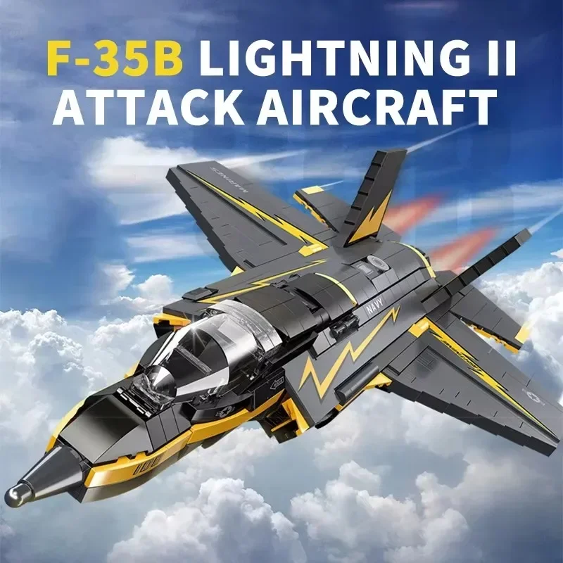 Military F35B Lightning Ii Fighter Jet Building Block WW2 Weapon Plane Warplane Sets Aircraft Toys For Kid Birthday Gift MOC