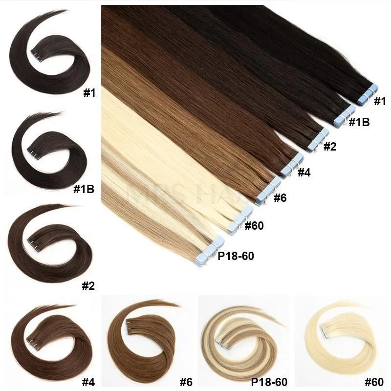 Ekstensi Rambut Tape In Remy Tak Terlihat, Ekstensi Rambut Tape In Seamless PU Weft, 10 pcs/pak, Menambah Volume