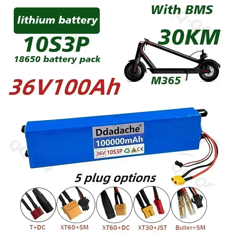 NEUER 36V 100Ah 18650 Wiederaufladbarer Lithium-Akku 10S3P 500W Hochleistungs-Akku für Modifizierte Fahrräder, Roller und Elektrofahrzeuge mit BMS