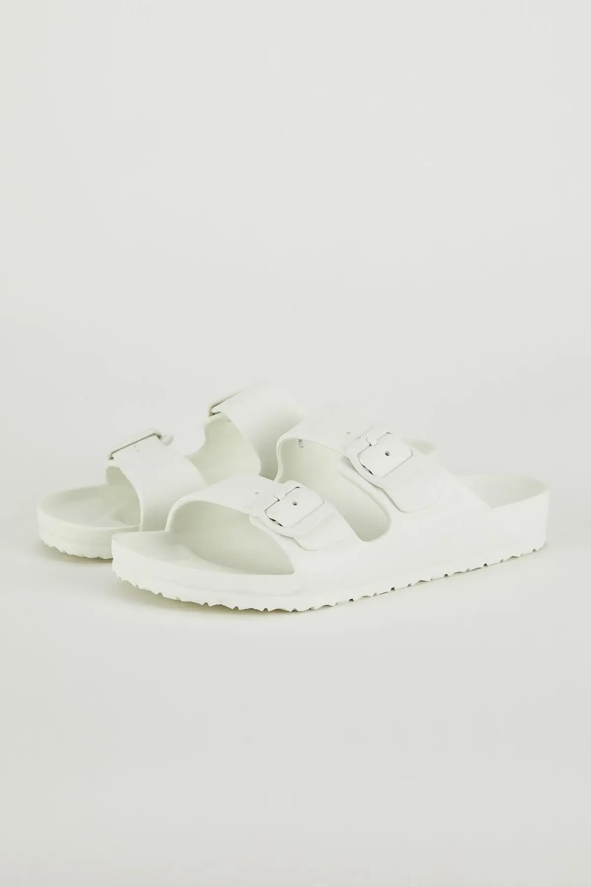 Women's White Dual Band With Buckle Slippers