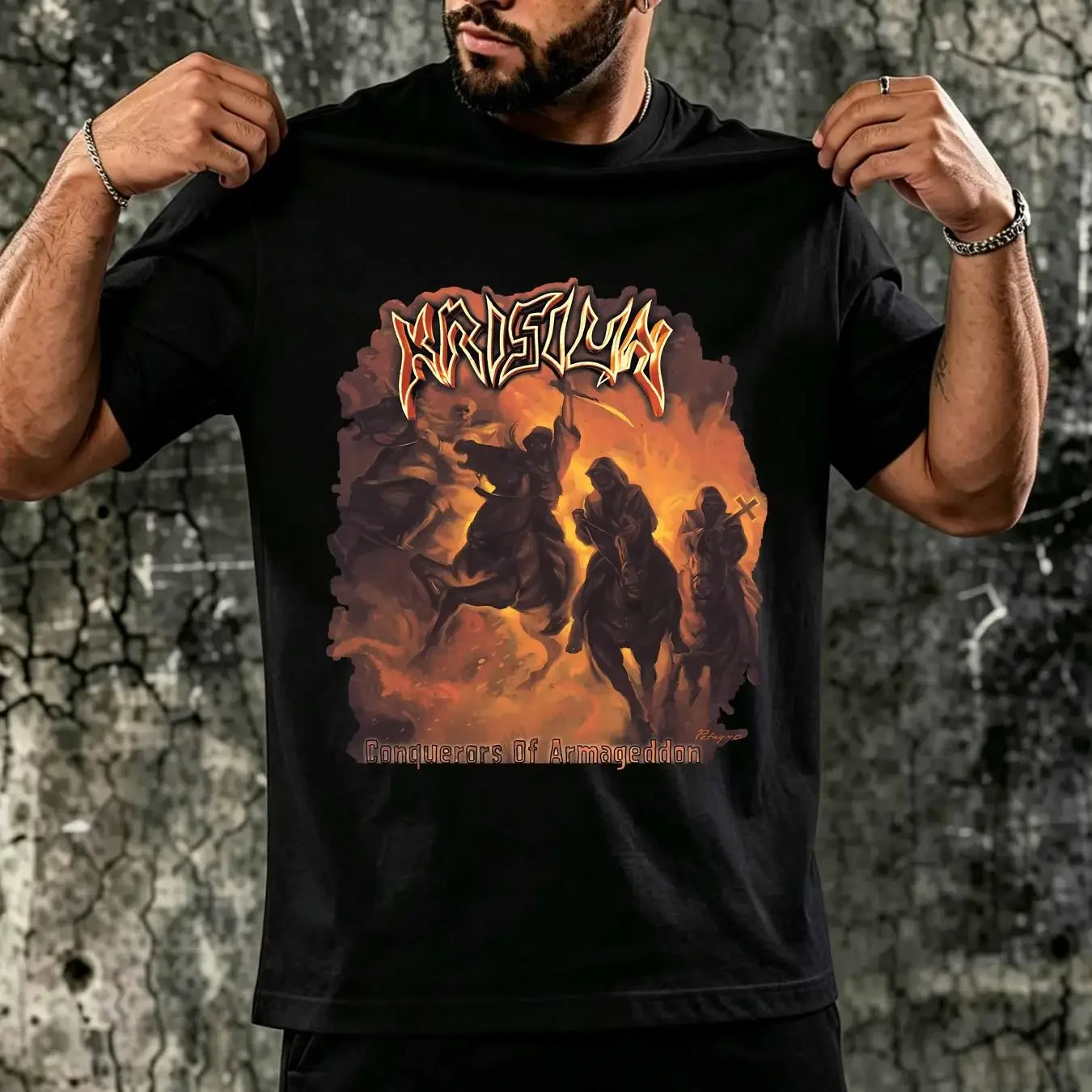 washed T Shirt Krisiun Conquerors of Armageddon  Black Men S to 5XL PM1104 vintage Washed Breathable Casual Versatile Slightly