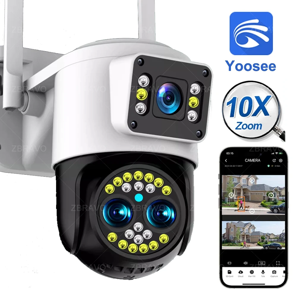 

Yoosee 4K 8MP WiFi PTZ Camera Three Lens Dual Screens 10X Zoom Motion Detection Color Night Vision Outdoor Security CCTV Camera