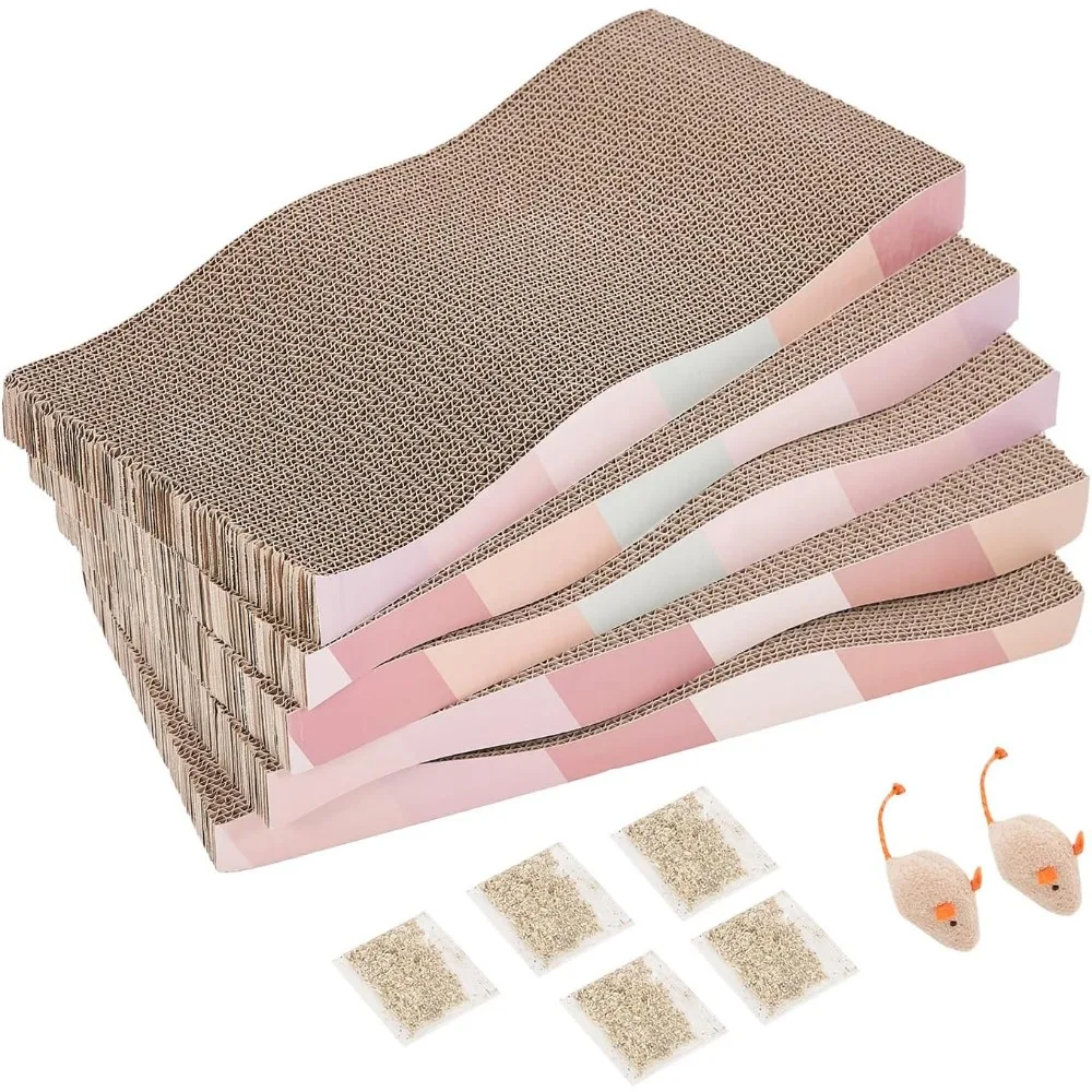 

Reversible Large Cardboard Scratching Pads for Indoor Cats with Catnip and Mini Toy Set