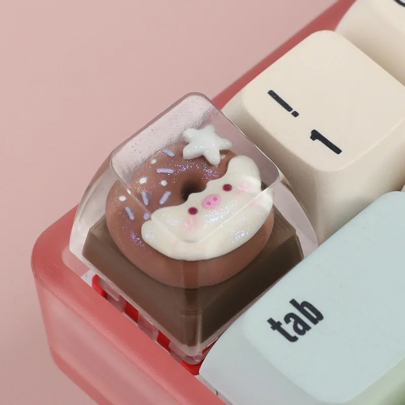 

Spot personalized resin Epoxy translucent bear donut cute keycap cross shaft mechanical keyboard keycap single