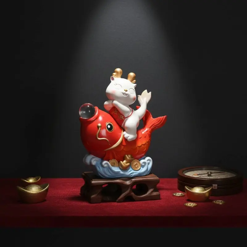 

Chinese New Year Wealth Ornament Good Fortune Symbol Cartoon Qilin on Aquatic Creature Sculpture House Decoration Smiling Face