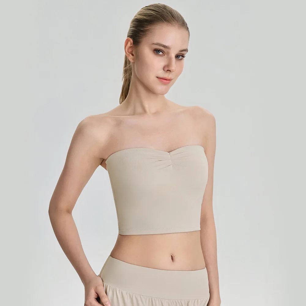 New anti slip chest wrapped yoga suit  chest cushion sports bra tight fitting and breathable fitness strapless vest for women