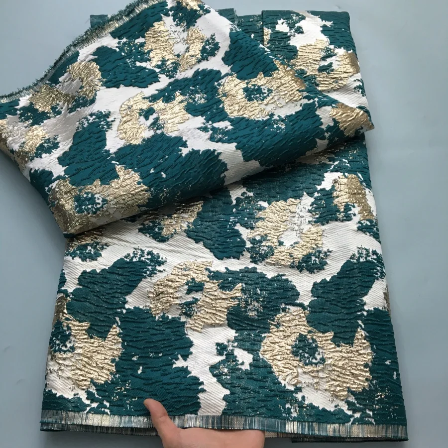 2025 아프리카 레이스 원단 하이 퀄리티, 5 야드 도금 블루 나이지리아 브로케이드 자카드 레이스 원단 파티 원피스, A4188 바느질