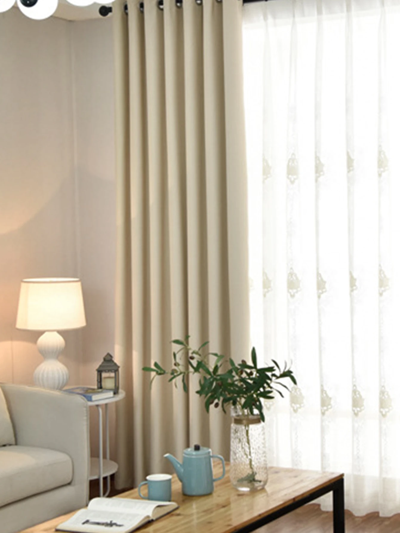 1pc Modern Blackout Curtains For Living Room Hall Elegant Beige Curtains For Bedroom Window Ready Made Finished Drapes Blinds