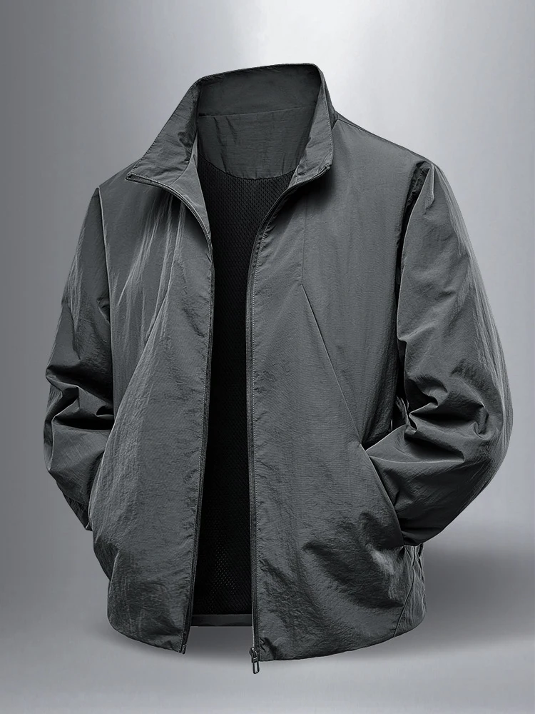 

Весенне-осенняя мужская верхняя одежда Jaet, свободная повседневная тонкая воротник-стойка, водонепроницаемая застежка-молния, длинная све, обычная длина