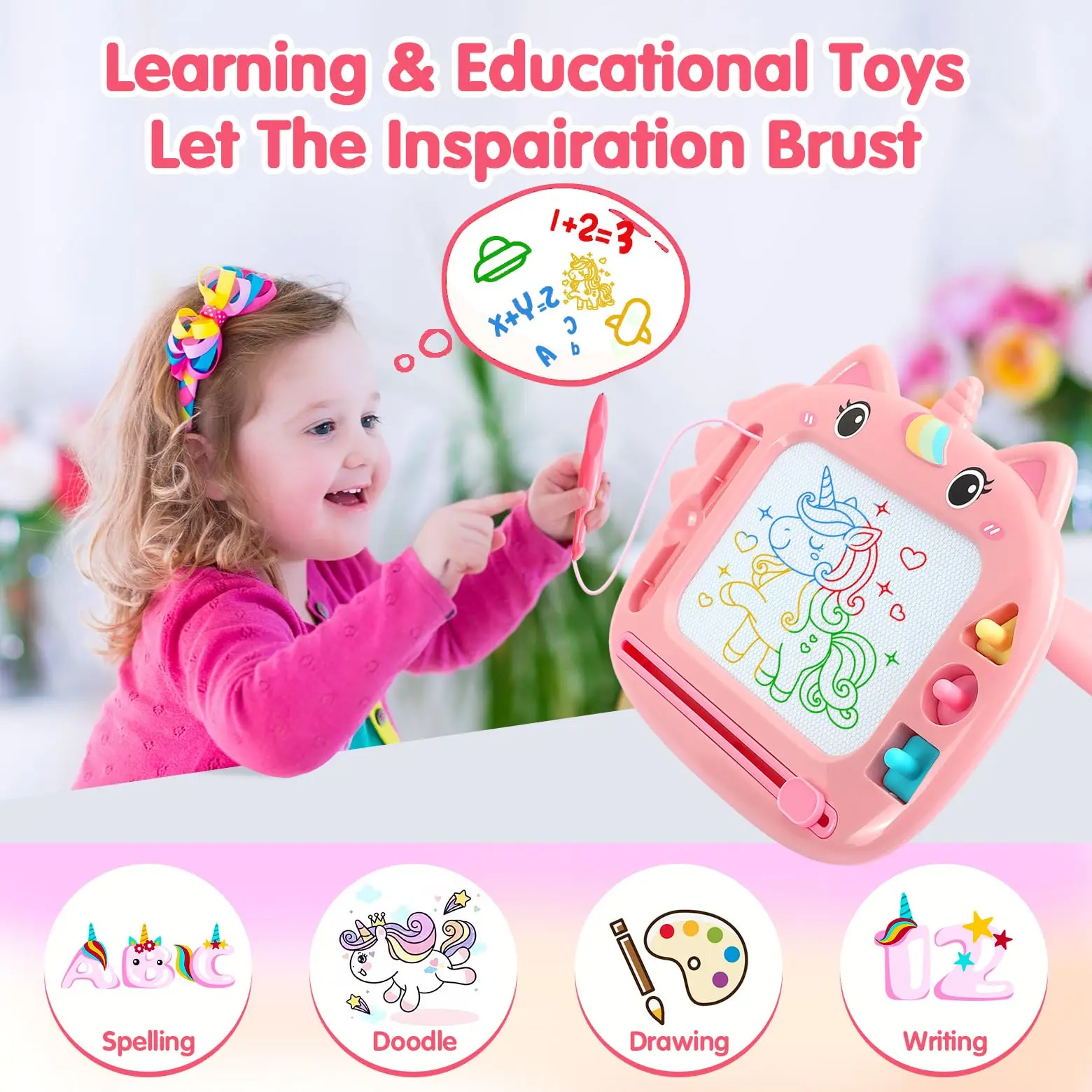 กระดานกราฟฟิตี้หลากสีสัน กระดานวาดภาพ ของเล่นเด็กชิ้นเดียว พร้อมสายคล้องแปรงทาสี ของเล่นเพื่อการศึกษา เหมาะสำหรับ