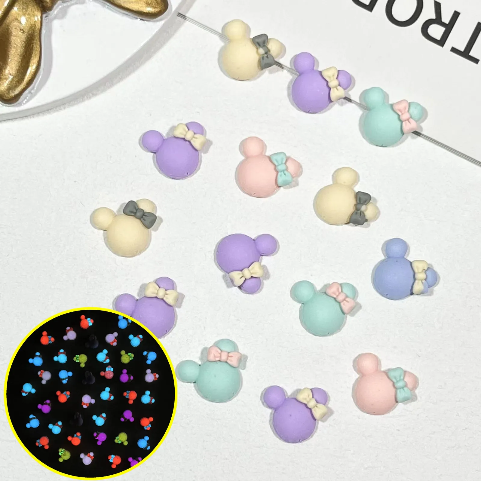 20pcs disney luminous mickey cartoon nail charms for diy nail making cute mini resin flatback nail art decoreation