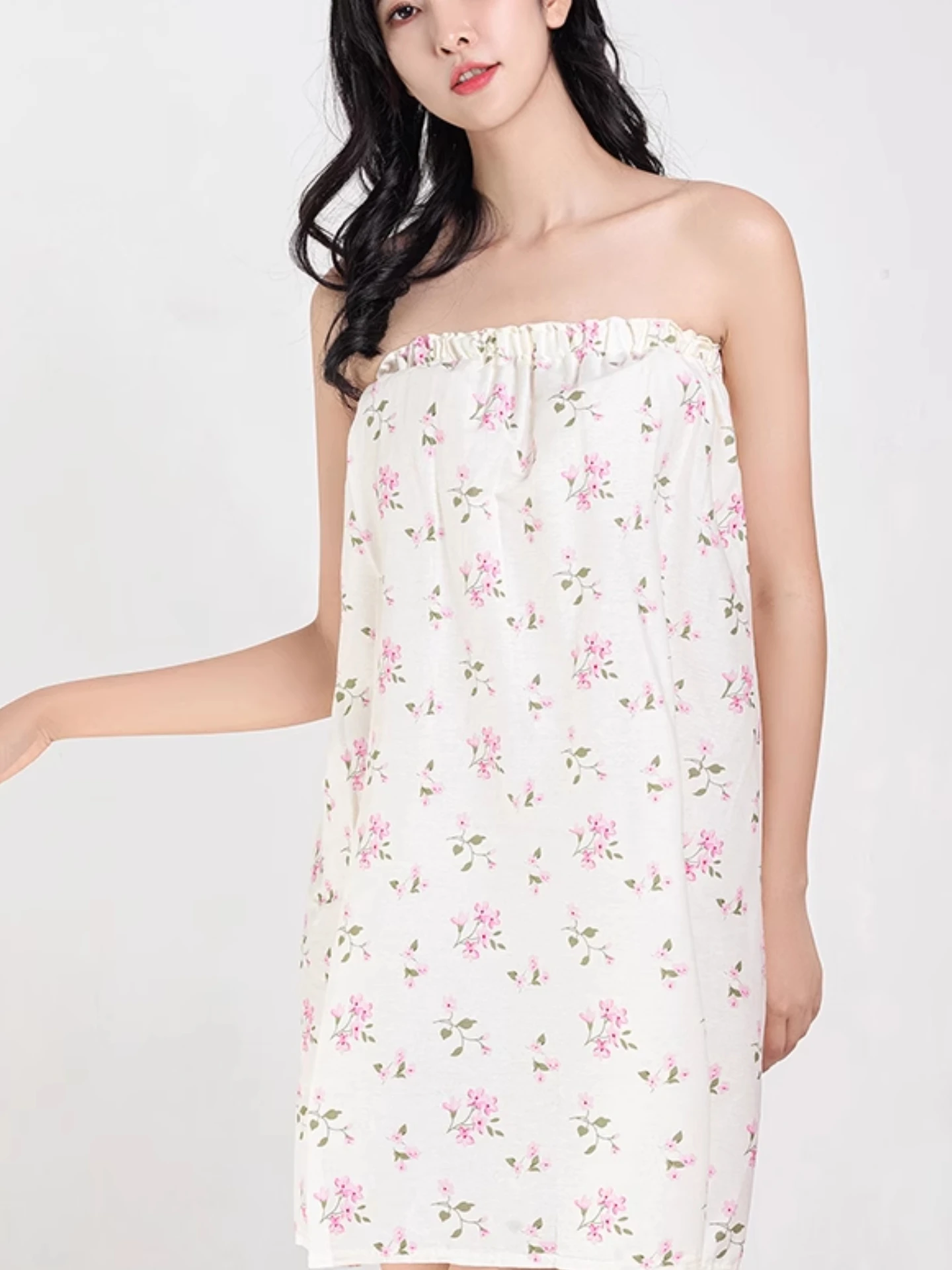 Summer Pure Cotton Beauty Salon Bathrobe Women's Style Sweat Sauna Costume Strapless Towel Skirt Guest Dress Nightgown