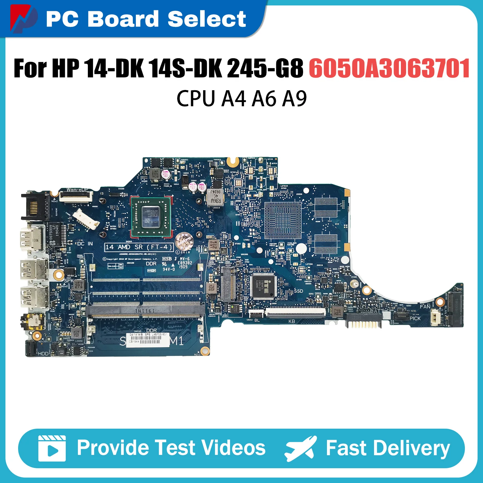 SAMXINNO 6050A3063701-MB-A01 Mainboard For HP 14-DK 14S-DK 14-DP 14S-DP Laptop Motherboard with A4 A6 A9 AMD CPU L46703-601