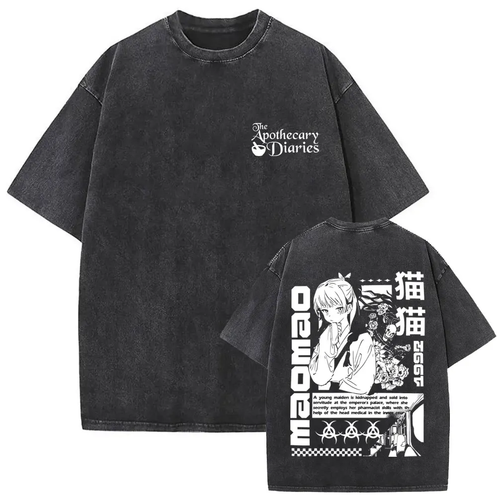 Washed Vintage Anime The Apothecary Diaries T Shirt Funny Kawaii Cute Maomao Graphic T Shirts Men Women Casual Oversized T-shirt