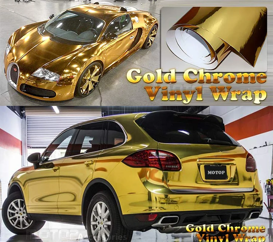 150cm Gold Golden Chrome Mirror Wrap Vinyl Covering Film Sticker Decal Roll Sheet with Air Bubble Free 60\