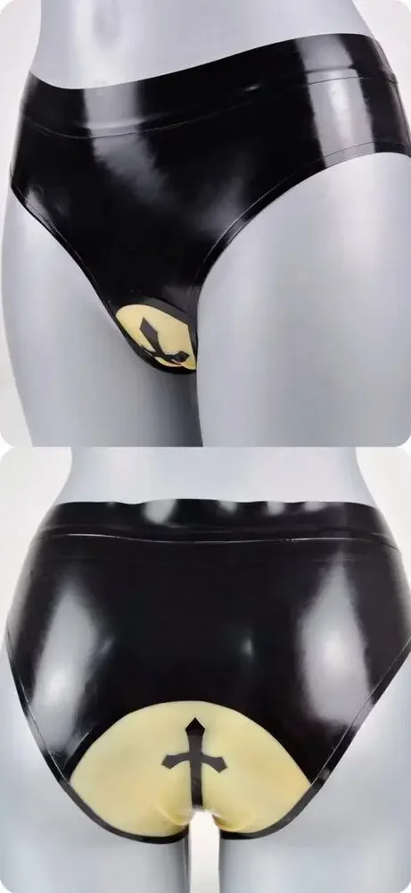 

Black women's latex rubber sexy belt pattern accessories shorts fetish