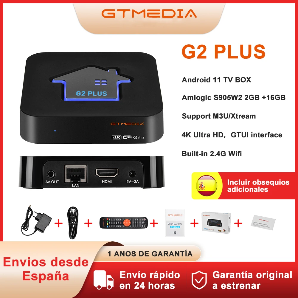 Original GTMEDIA G2 PLUS Smart TV Box Android11.0 Amlogic 905W2 Quad Core 2.4G WIFI 4K UHD 2GB 16G Media Player m3u Set Top Box