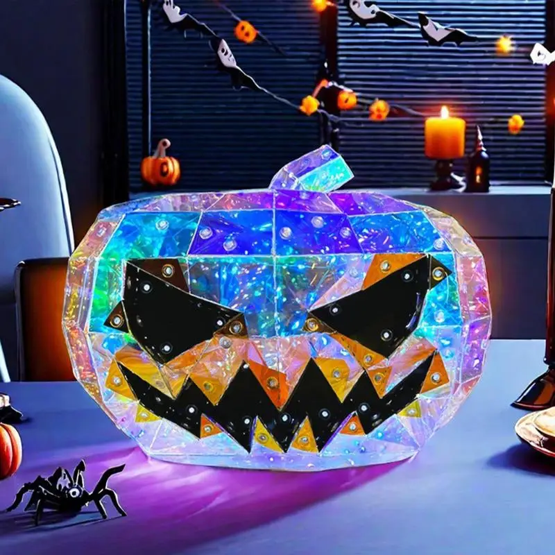 Lampu labu LED prismatis, dekorasi dalam ruangan labu Halloween warna-warni untuk dekorasi meja labu