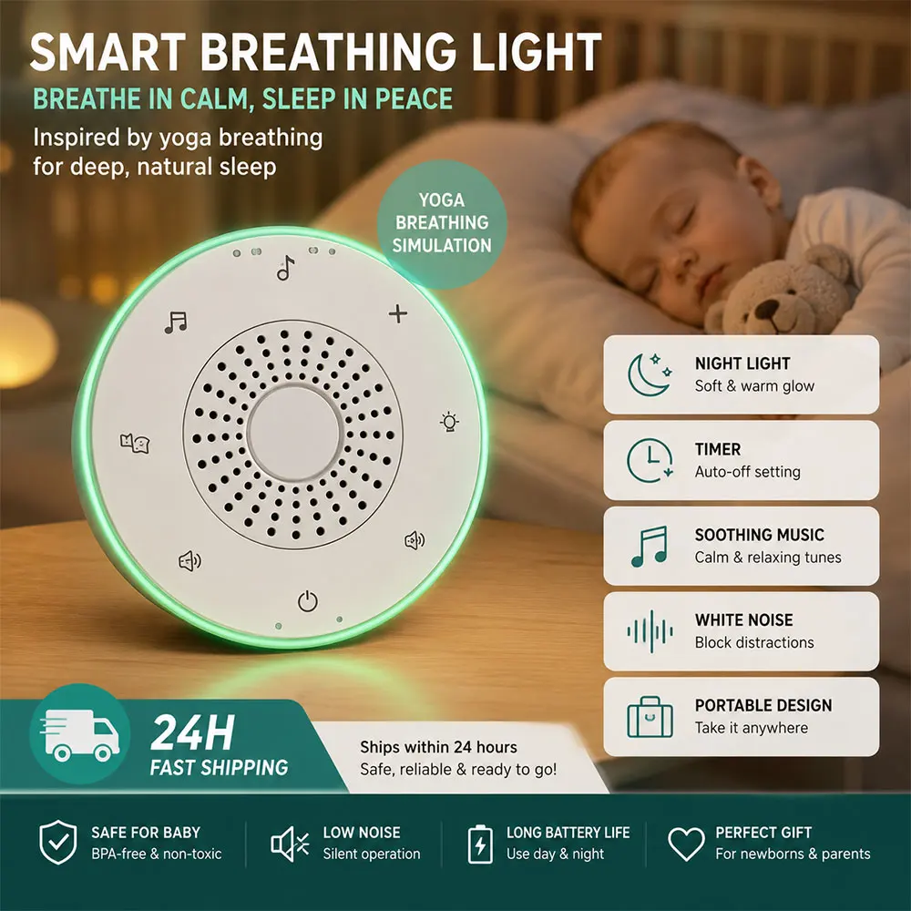 9 Baby Lullabies 15/30/60 Min Timer White Noise Machine Mini Baby Sleep Machine Built-in Night Light for Baby Kids Adults