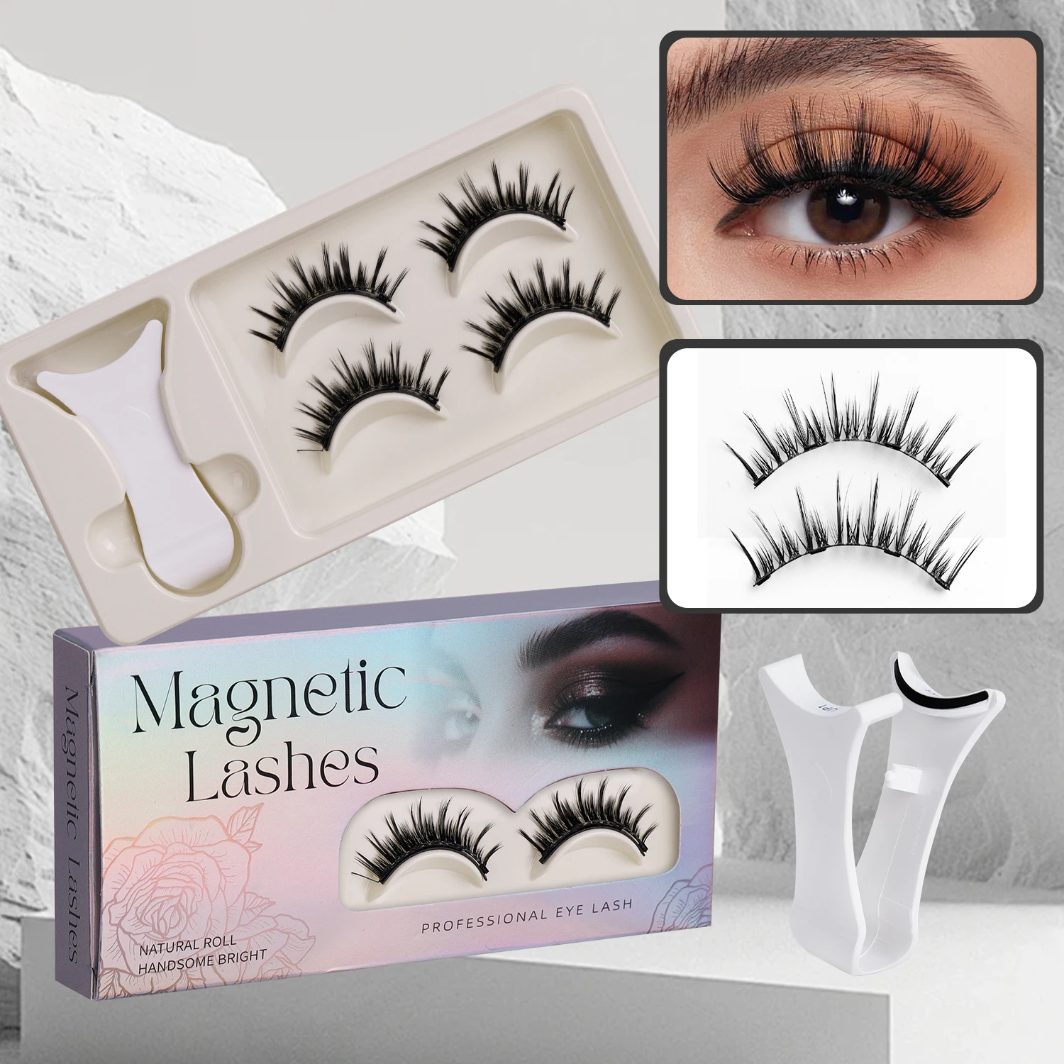 Twee paar valse wimpers van 3D-faux nerts, donzig, zacht, dik, lang en natuurlijk gekruld. Inclusief pincet.