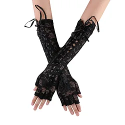 Kobiety Sexy Gothic Punk rękawiczki koronkowy pasek klamra na ślub bal rękawiczki pół palca uroczyste rękawiczki nieszczelne palec rękawiczki Arm Warmer