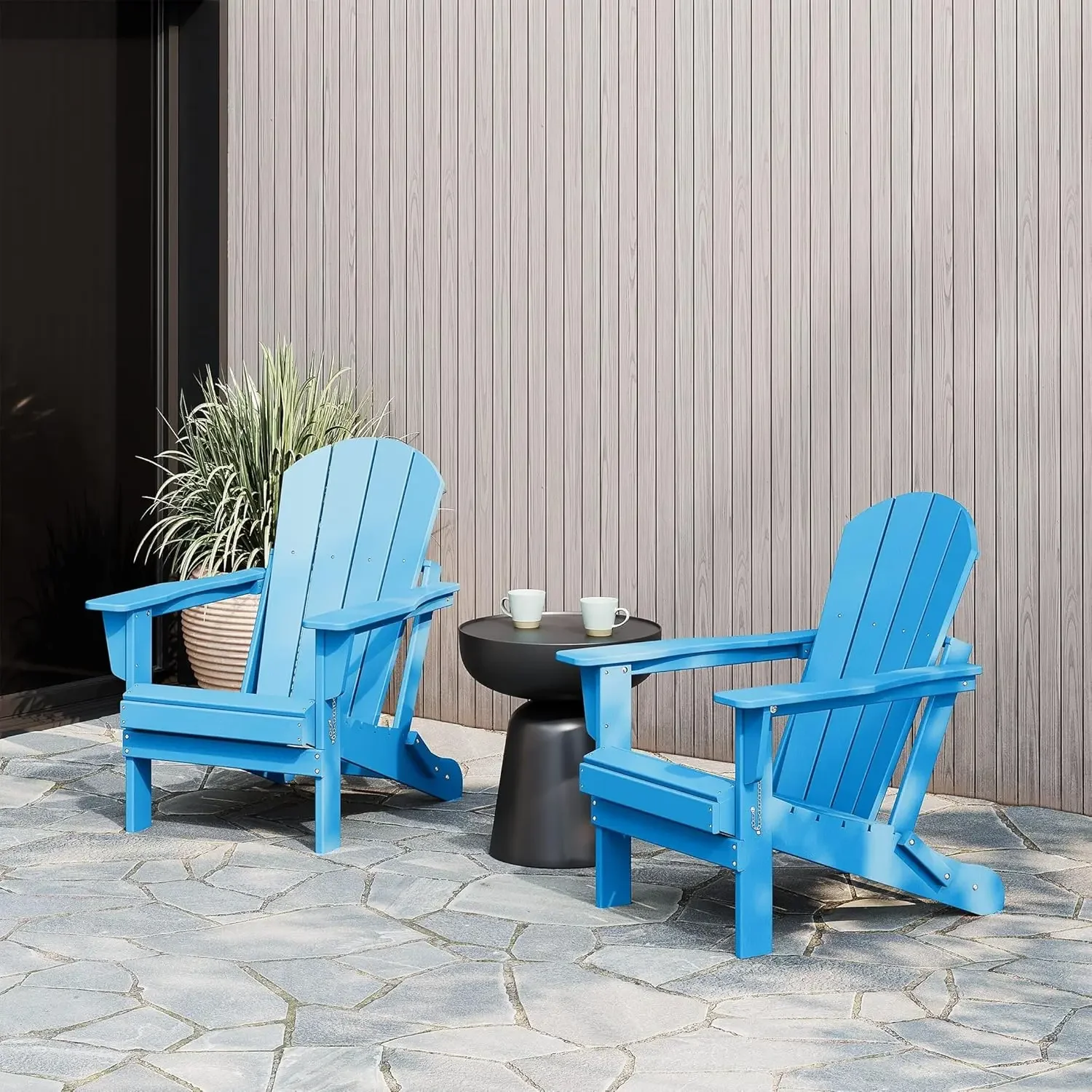 Outdoor  Chairs Set of 2 Plastic Fire Pit Chair Weather Resistant Folding Patio Lawn Chair for Outside Deck Garden Pacific Blue