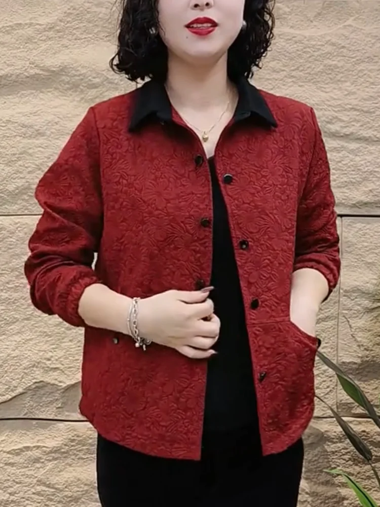2026 New Fashion 3D Floral Jacket Spring Autumn Turn-down Collar Middle-aged And Elderly Women's Breathable Long Sleeve Top