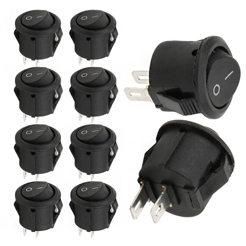 20Pcs Snap-in ON-Off 2 Pin Round Snap Rocker Boat Switch Black AC 250V 3A 125V 6A KCD11 for Household Appliances Replacement