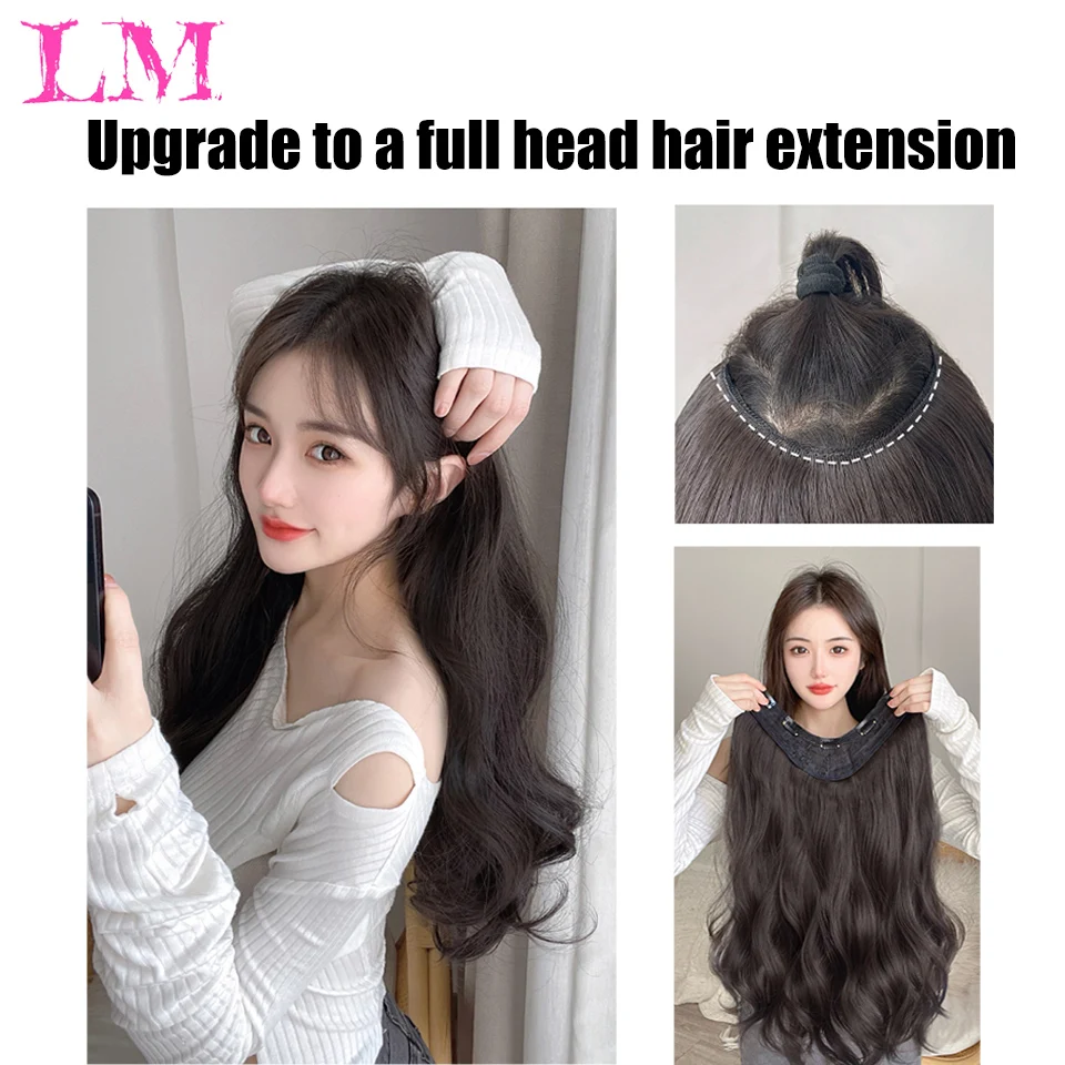 LM-Extension de Cheveux Synthétiques Longs et Lisses à 5 Clips, Postiches Brunes et Noires, Degré de Chaleur