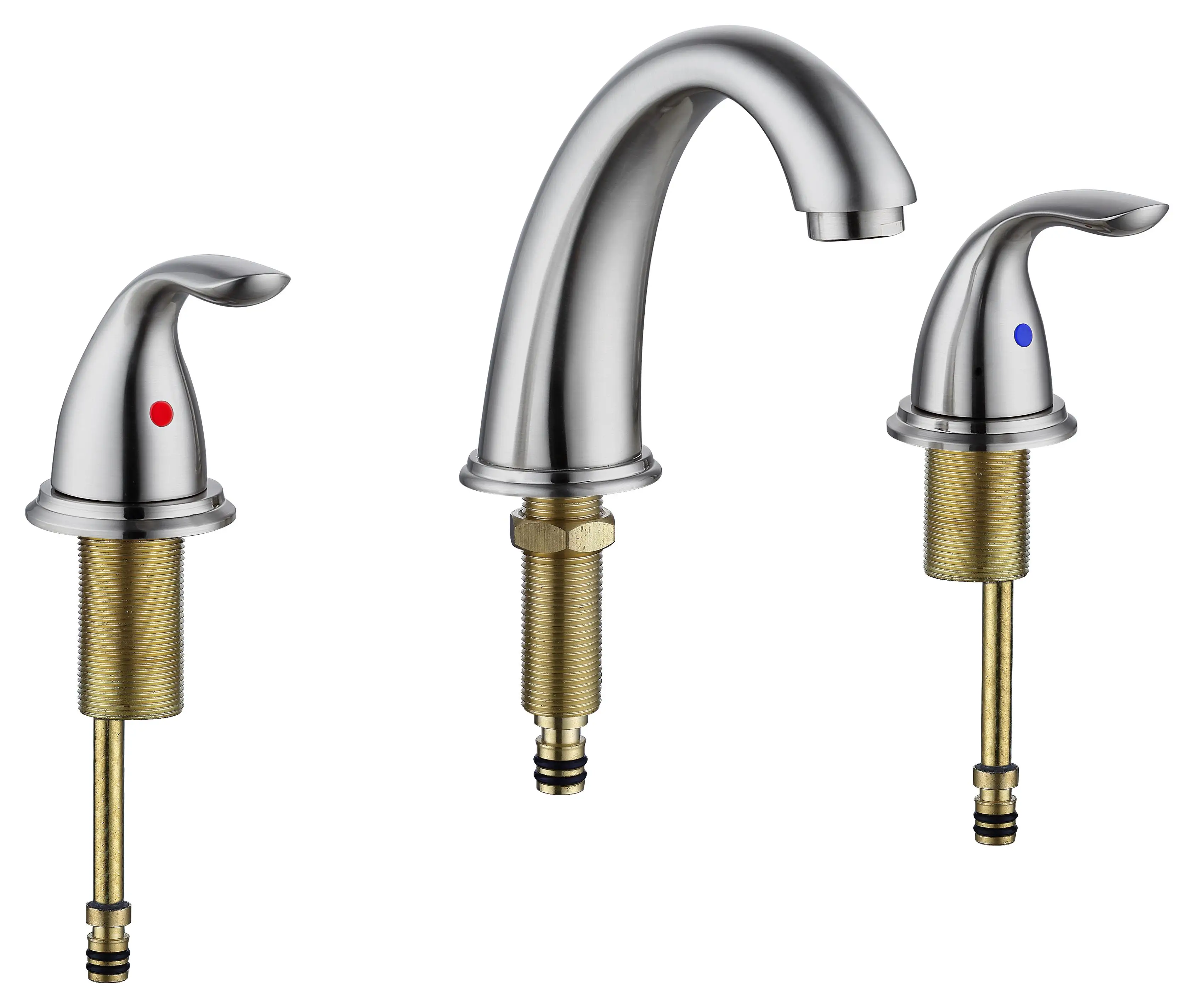 Modern Brushed Nickel Waterfall Faucet Set for 3-Hole for sink , 2-Handle Vanity Mixer with Pop-Up Drain & Lead-Free Hose