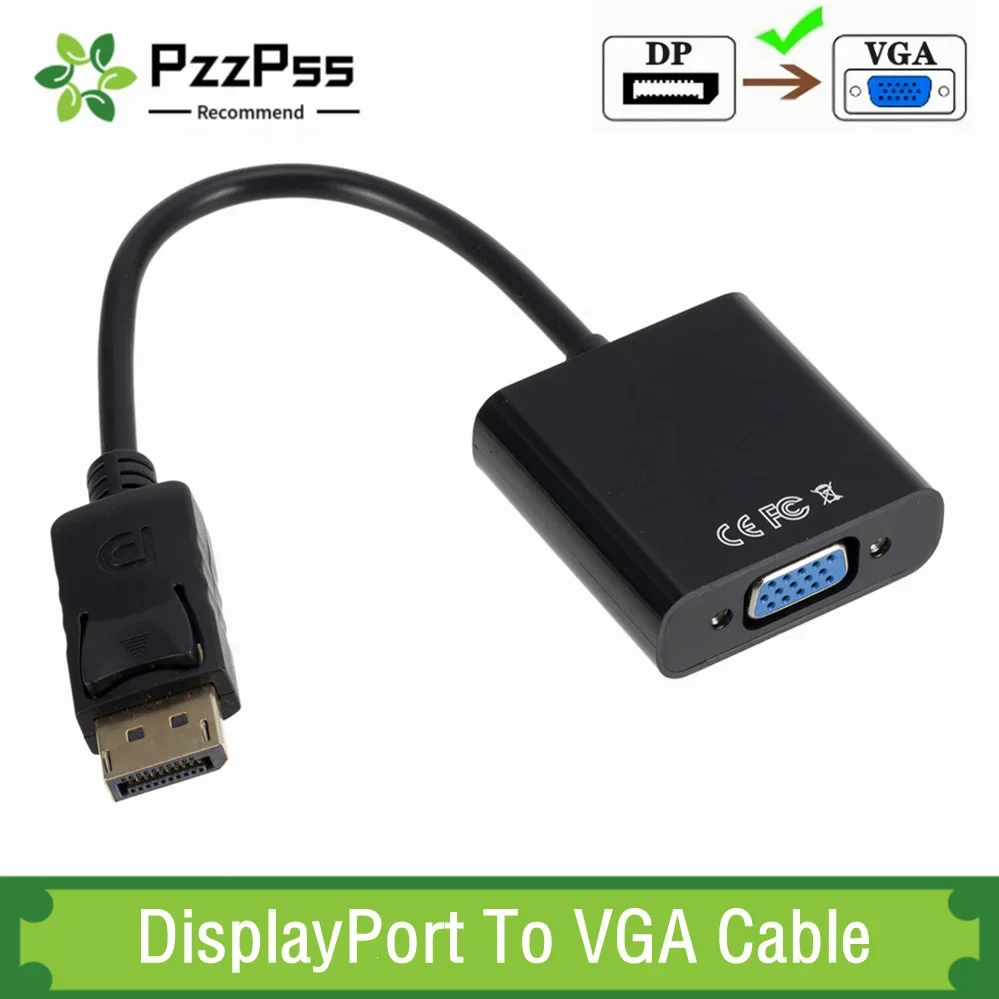 PzzPss DisplayPort Male to VGA Female Converter 1080P Display Port DP To VGA Adapter Cable For PC Projector DVD Laptop Monitor