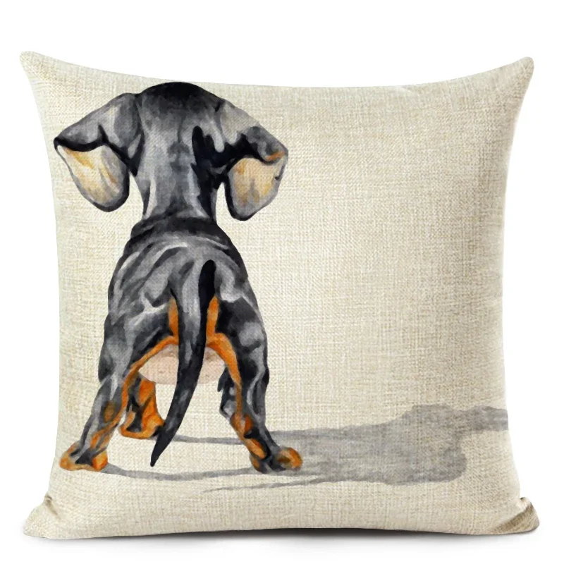 Square Cotton Linen Colorful Bull Terrier Painted Bull Dog Dachshund 3D Cheap Cushion Cover Home Sofa Pillowcase Cojines