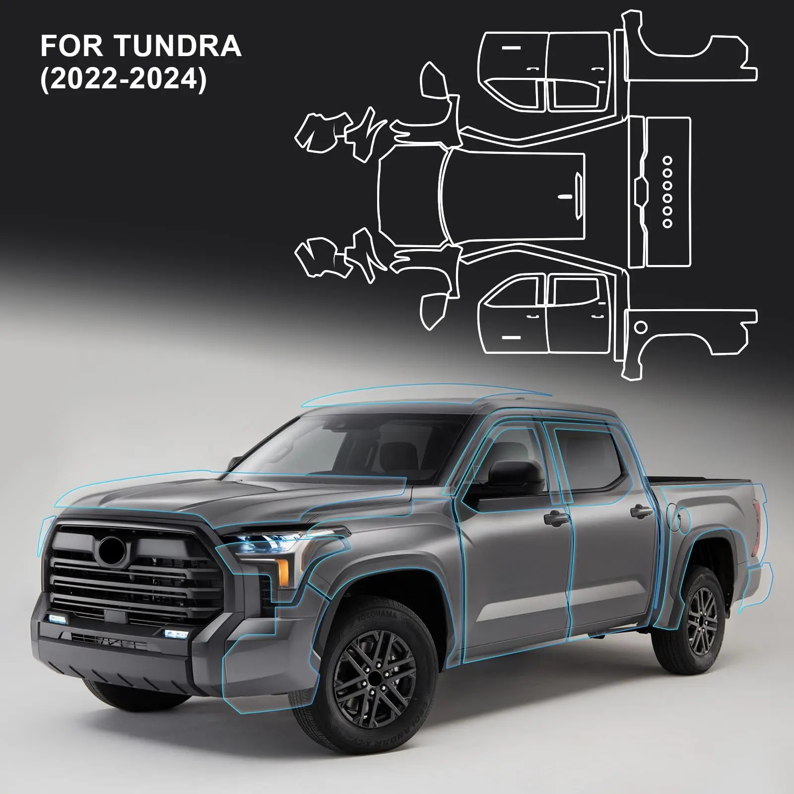 

For Toyota Tundra 2022-2024 TPU Paint Protection Film Self-Healing Clear Bra Pre-cut PPF Kit Car Body Anti-Scratch Resistant