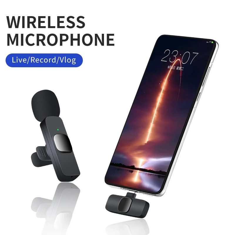 Wireless Lavalier Microphone Portable Audio Video Recording Mini Mic For iPhone Android Live Broadcast Gaming Phone With Receive