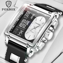 FOXBOX-Reloj de pulsera Digital para Hombre, cronógrafo de cuarzo con doble pantalla, resistente al agua hasta 30m, luminoso, 2024