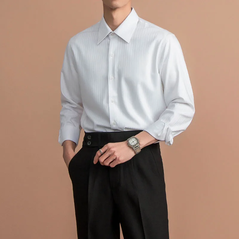 

2026 New Men's Business Casual Long Sleeve Solid Color Jacquard Shirt, Wrinkle-resistant Non-iron, Comfortable Versatile All-sea